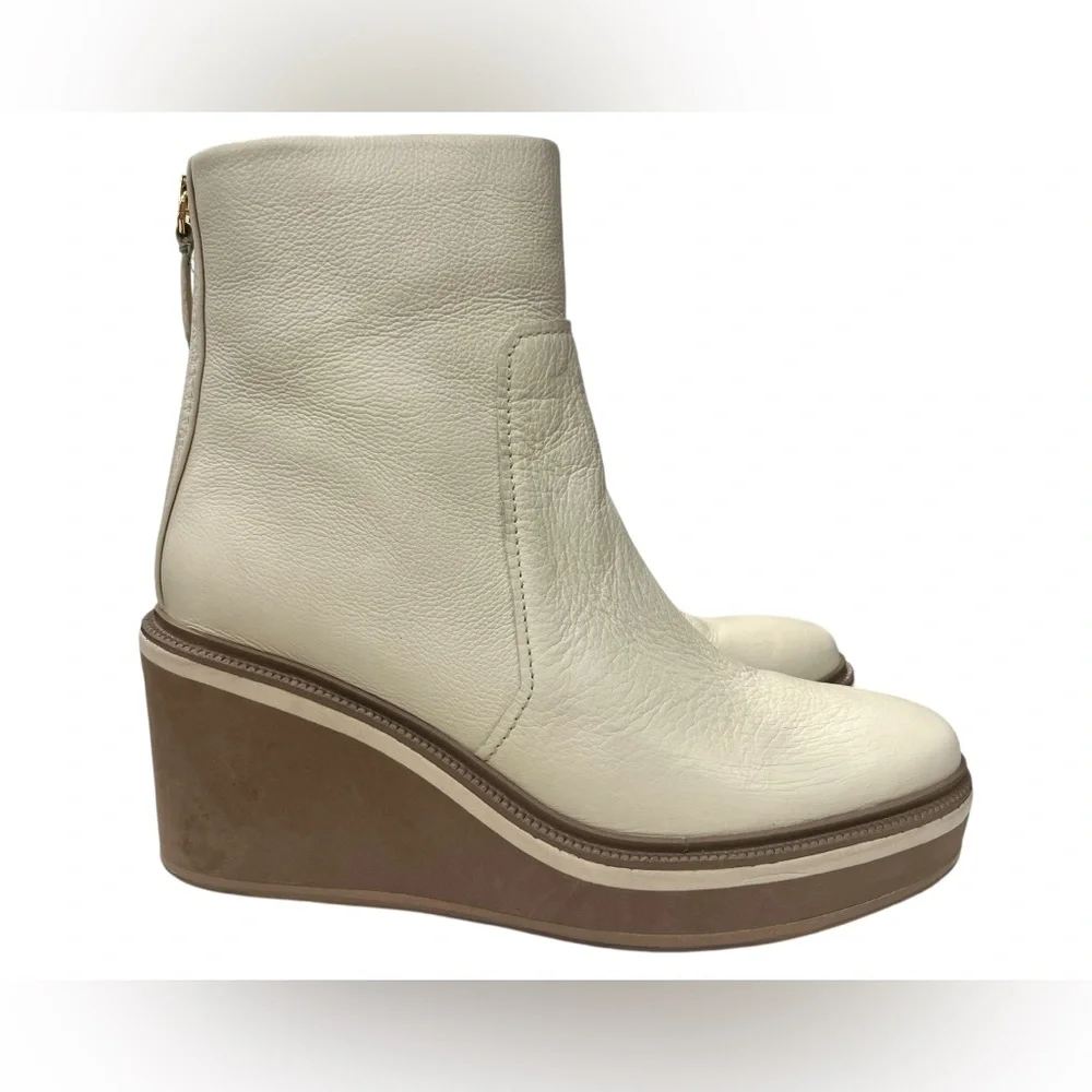 LO.SANJI Cream Leather Platform Wedge Ankle Boots Rear Zip Size 11 Brazil